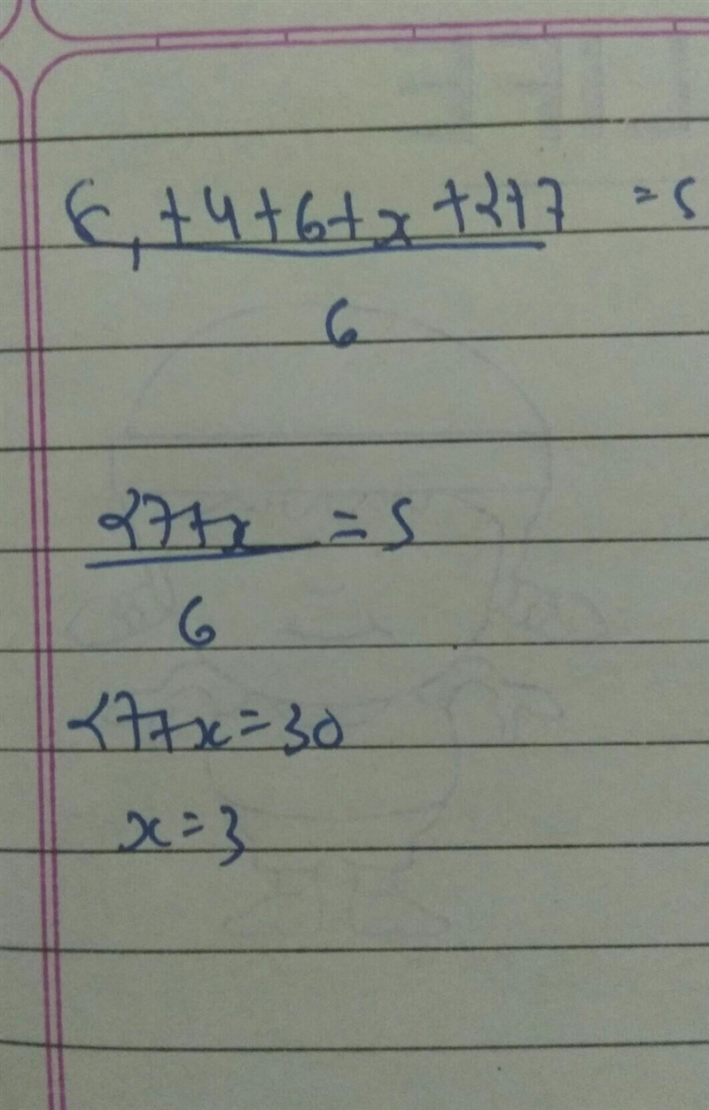 If the arithmetic mean of 8,4,6,x,2,7 is 5 then find the value of x?​-example-1