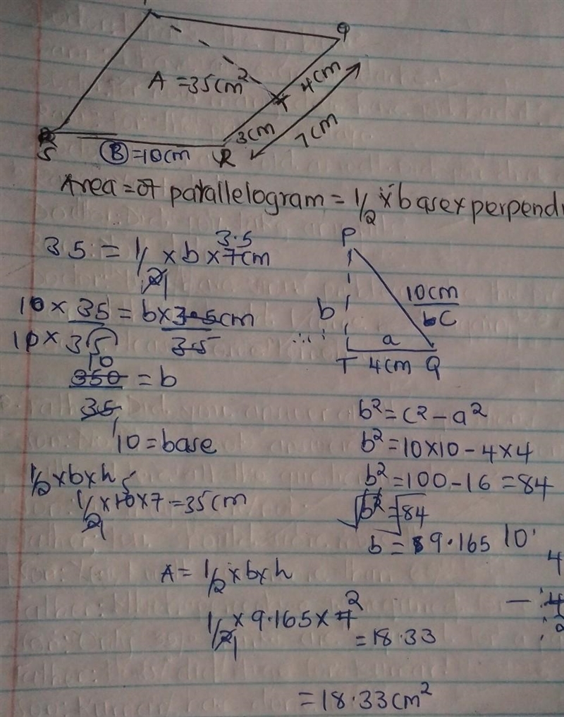 The figure shows a parallelogram PQRS of area 35cm². If T is a point on QR such that-example-1