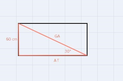 If the measure of angle GAT equals 30° in GT equal 60 cm, find GA & AT.￼￼-example-1