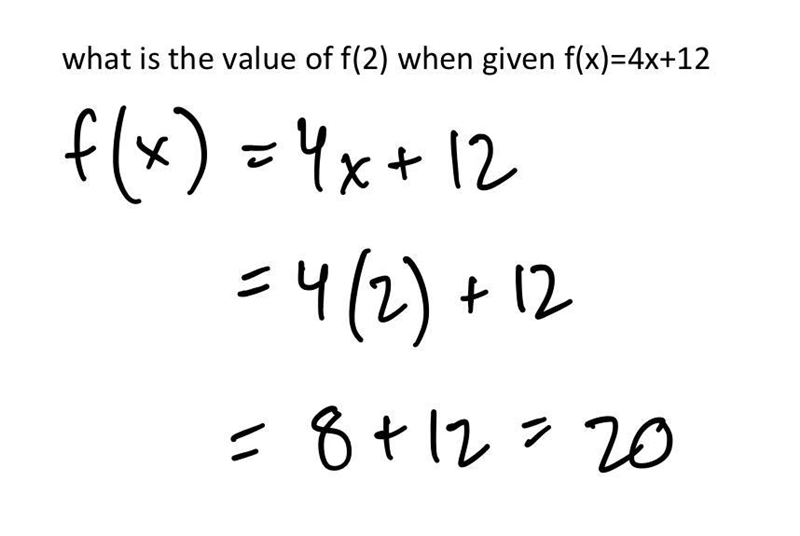 What is the value of f(2) when given f(x)=4x+12-example-1