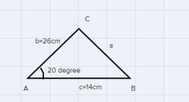 What is the area of ΔABC such that b = 26 centimeters, c = 14 centimeters, and measure-example-1