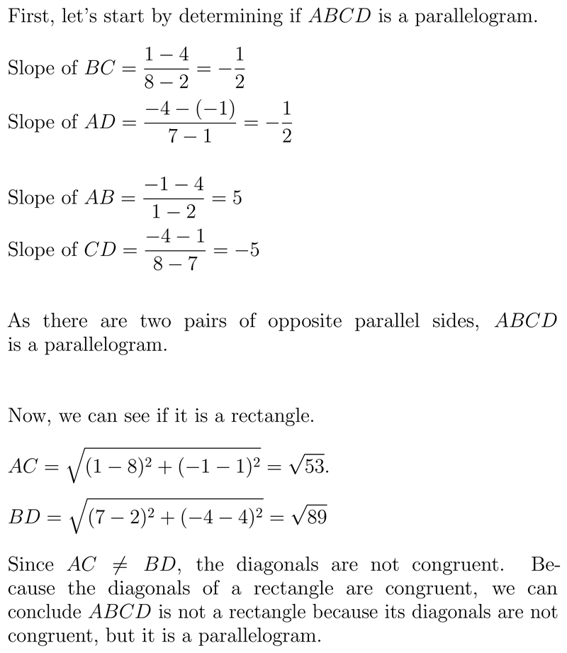 Is ABCD below a rectangle? Explain. A. No, because ABCD is a parallelogram and its-example-1