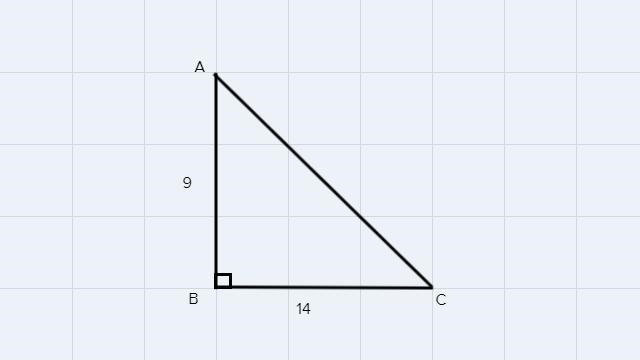 Given the right triangle below, if AB = 9 and BC = 14, find AC. (round to nearest-example-1