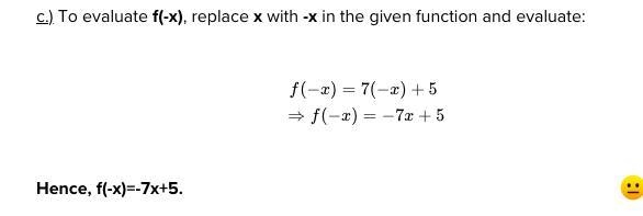 Evaluate the function f left parenthesis x right parenthesis equals 7 x plus 5 at-example-2