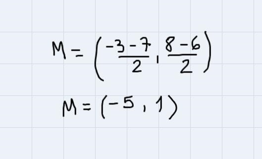 Find the x-coordinate for the midpoint of AB if A(-3, 8) and B(-7,-6).-example-2