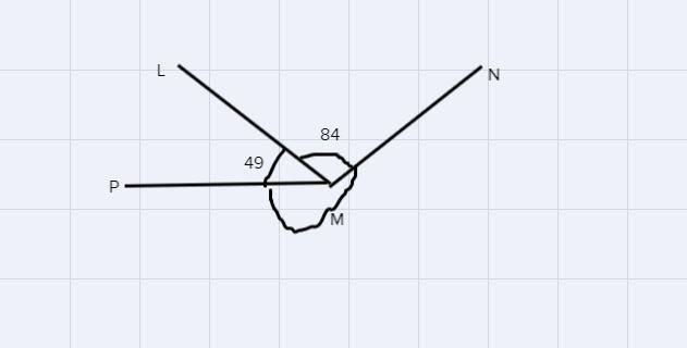 If Angle LMN = 84 degrees and Angle LMP = 49 degrees what is the measure of angle-example-1