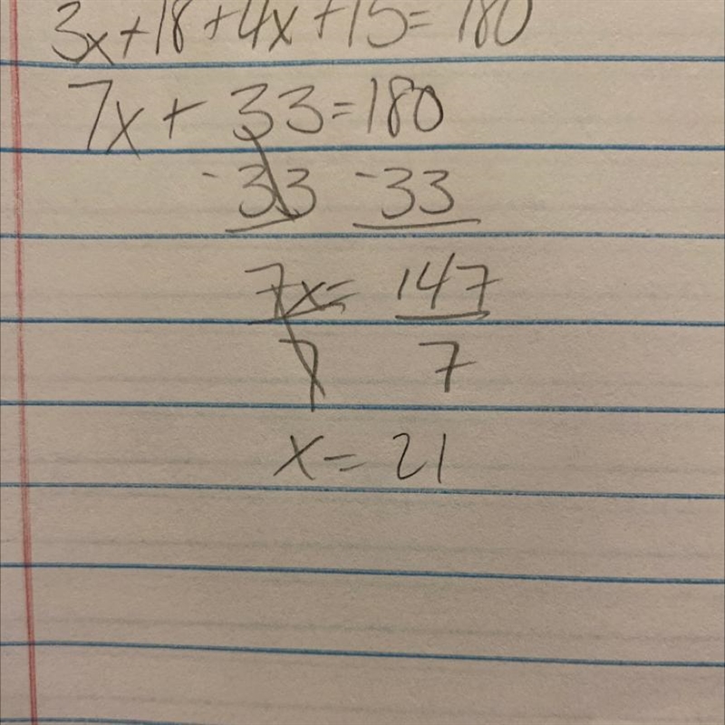 3x+18+4x+15=180 what is x-example-1