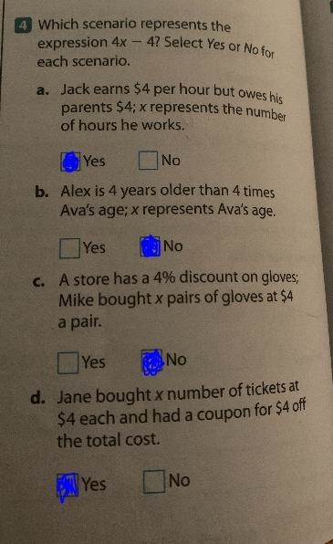 Which scenario represents theexpression 4x 47 Select Yes or No foreach scenario.a-example-2