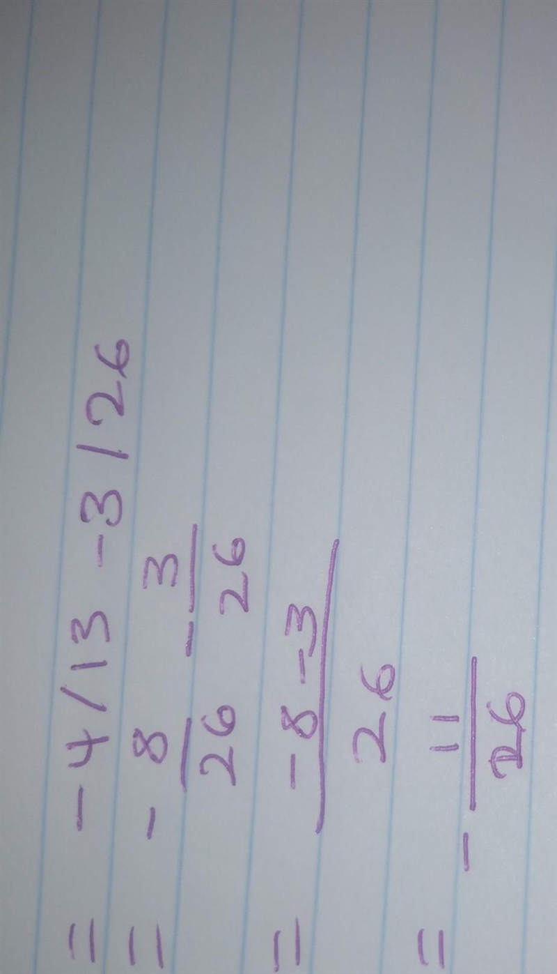 Solve: -4/13 - 3/26-example-1