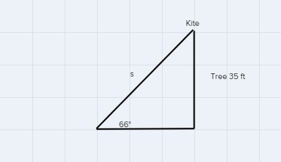 Your kite is stuck in a tree that is 35 feet tall. The angle your string makes with-example-1