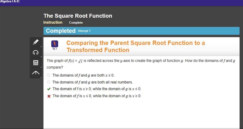 The graph of f(x) = StartRoot x EndRoot is reflected across the y-axis to create the-example-1