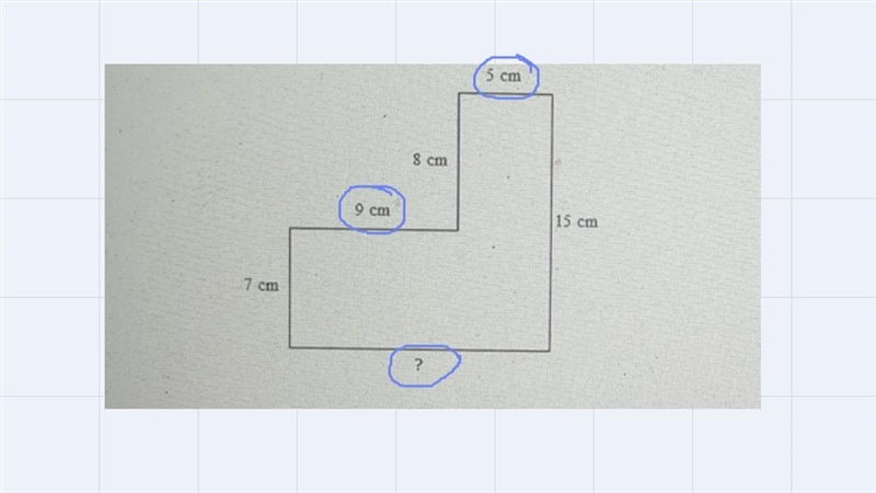 Find the missing side length. Assume that all intersecting sides meet at right angles-example-1