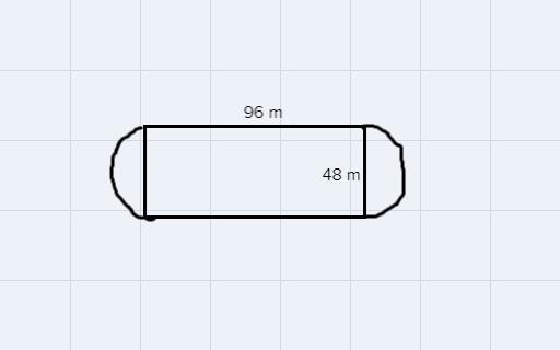 an oval track is made by erecting semicircles on each end of a 48 m by 96 m rectangle-example-1