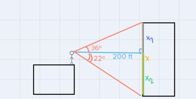 From her window, Sandra looks up to the top of a neighboring building at an angle-example-1