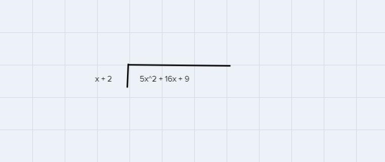 Divide.(5x^2+16x+9) / (x+2)Your answer should give the quotient and the remainder-example-1