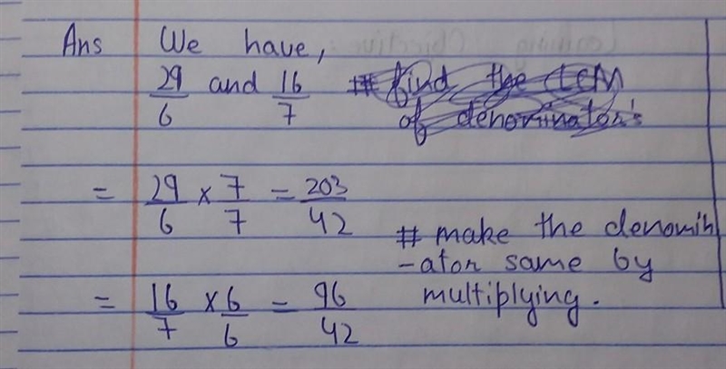 Convert 29/6 and 16/7 to fraction with denominator 42​-example-1