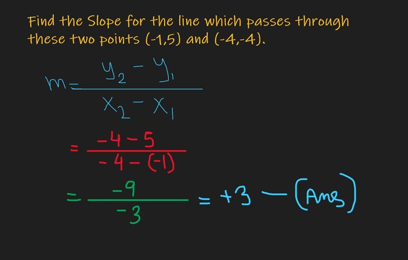 Find the Slope for the line which passes through these two points (-1,5) and (-4,-4).-example-1