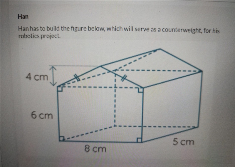 Han has to build the figure below, which will serve as a counterweight for his robotics-example-1