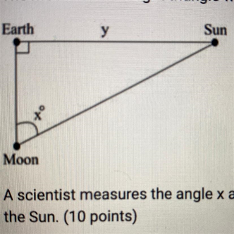 45 Points! The moon forms a right triangle with the Earth and the Sun during one of-example-1