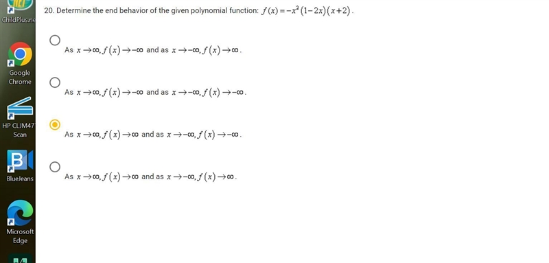 Determine the end behavior of the given polynomial function: f(x)=-x^2(1-2x)(x+2)-example-1