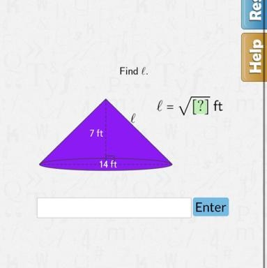 7 ft 14 ft Find l. l = √ [?] ft-example-1