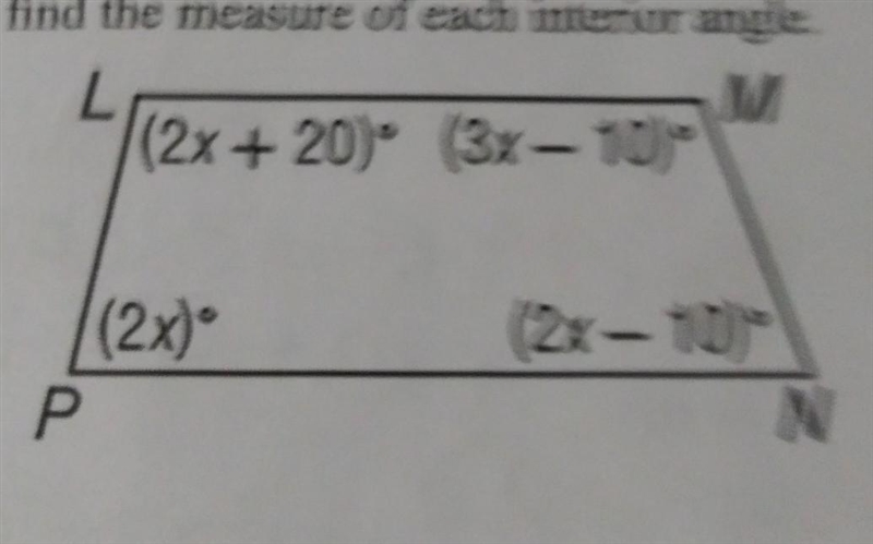 Find the sum of the interior angle measures. then, find the measure of each interior-example-1