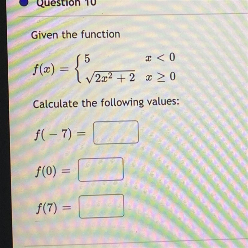 Given the function. calculate the following values.-example-1