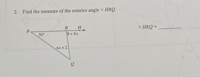 Find the measure of the exterior angle ( SHOW YOUR WORK ) !!!!-example-1