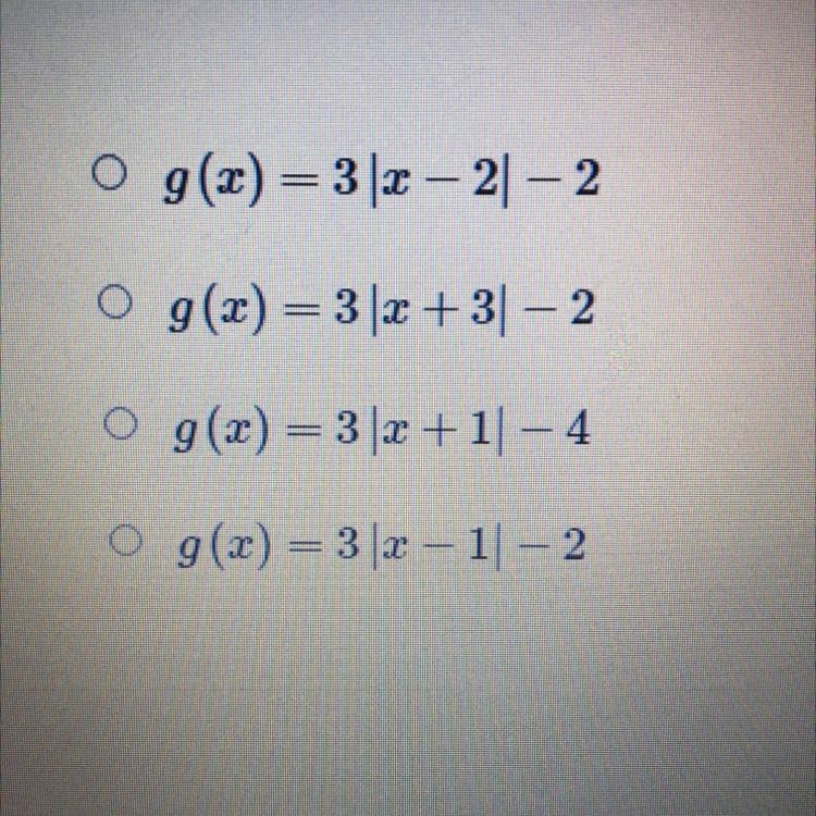 Which function represents the graph of h(x) = 3|2 +11 – 2 after it is translated 2 units-example-1