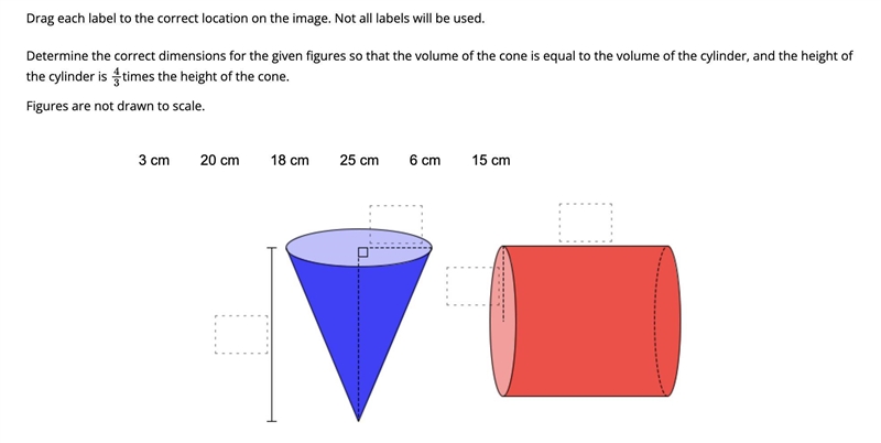 Determine the correct dimensions for the given figures so that the volume of the cone-example-1