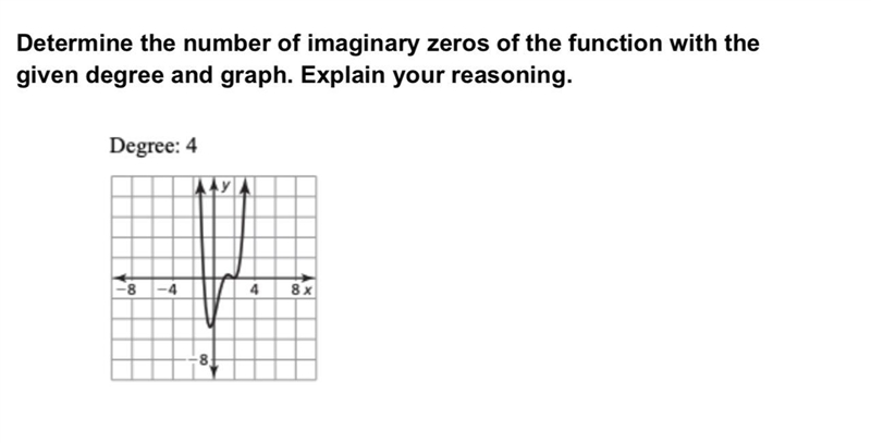 Determine the number of imaginary zeros of the function with the given degree and-example-1