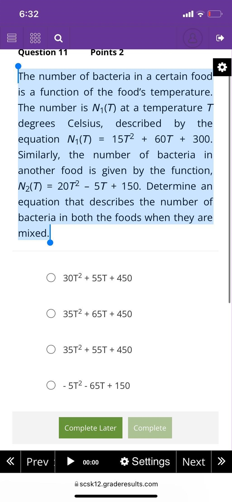 The number of bacteria in a certain food is a function of the food’s temperature. The-example-2