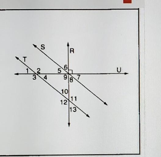 R is perpendicular to U. S is parallel to T. m <1 = 39° . Find the remaining angles-example-1