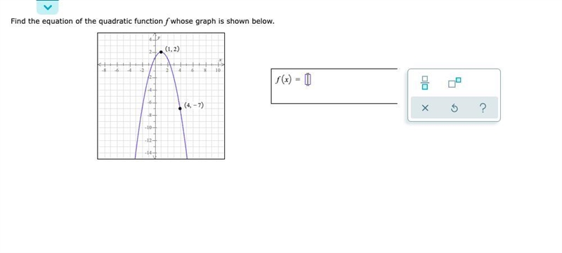 Writing the equation of a quadratic function given its graph-example-1