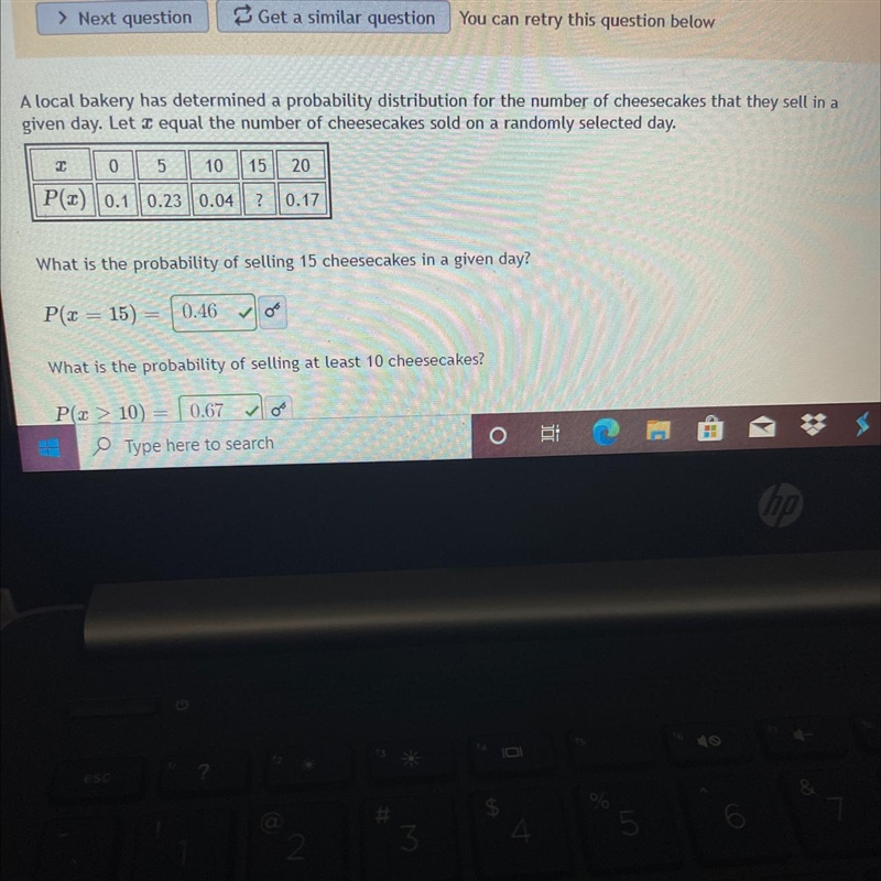 D.) what is the probability of selling 25 cheesecakes ?E.) what is the probability-example-1