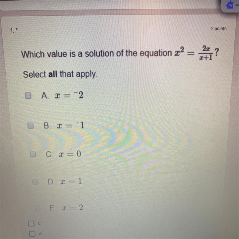 Which value is a solution of the equation x² = _41?Select all that apply.0A. x = -20B-example-1