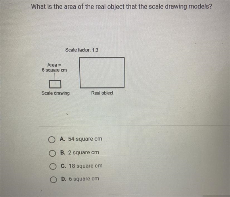 What is the area of the real object that the scale drawing models?Scale factor: 1:3Area-example-1