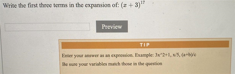 Write the first four terms in the expansion of: (x+3)^17-example-1