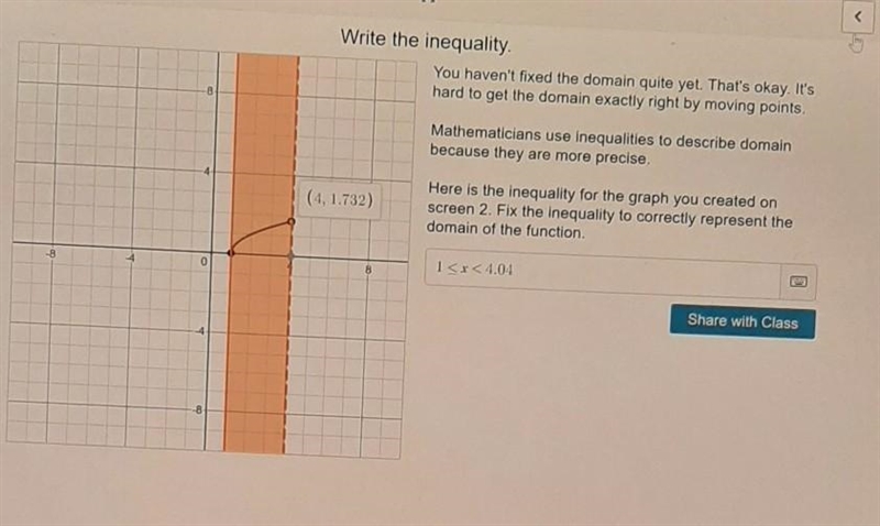 The topic is Domain and Range Introduction. I don't know much about graphs. My teacher-example-1