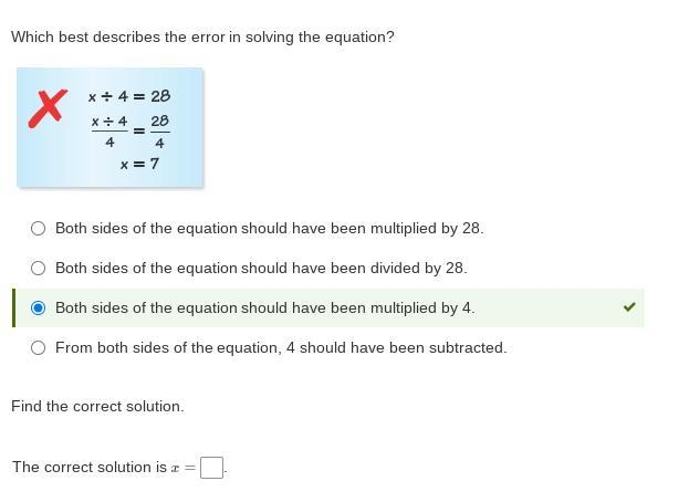 Question 1 Which best describes the error in solving the equation? Both sides of the-example-1