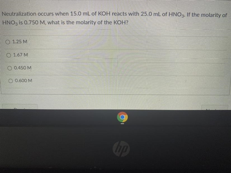 Neutralization occurs when 15.0 mL of KOH reacts with 25.0 mL of HNOg. If the molarity-example-1