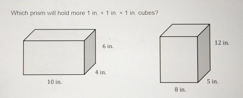 Which prism will hold more 1 in. x 1 in. x 1 in. cubes ?-example-1