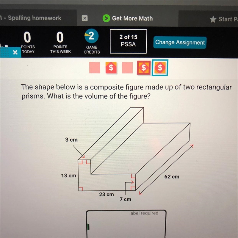 The shape below is a composite figure made up of two rectangular prisms, what is the-example-1