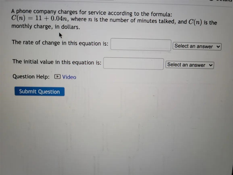 A phone company charges for service according to the formula: C(n) 11 + 0.04n, where-example-1