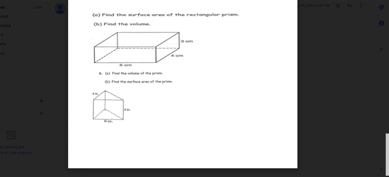 A. find the surface area of the rectangular prism b. find the volume. a. find the-example-1