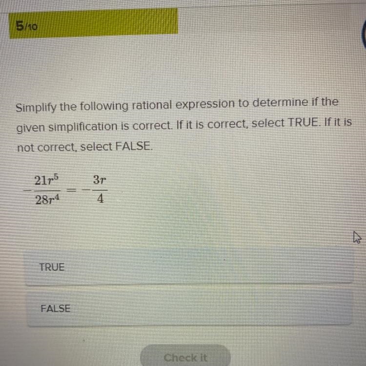 Simplify the following rational expression to determine if thegiven simplification-example-1