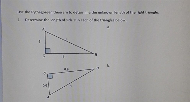 Use the Pythagorean theorem to determine the unknown length of the right triangle-example-1