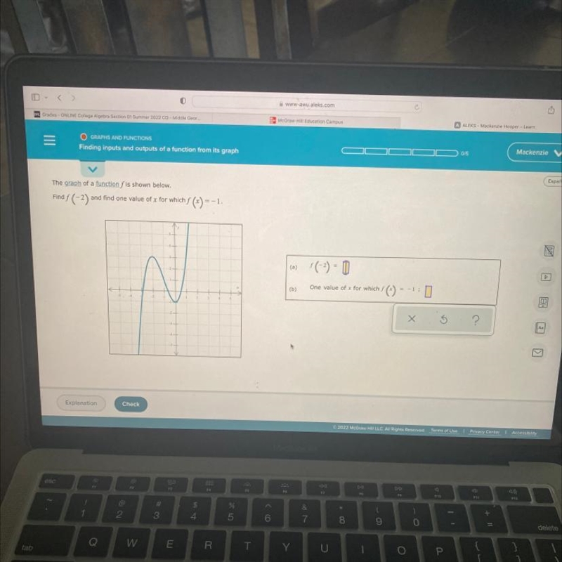 The graph of a function f is shown below. Find f(-2) and find one value of x for which-example-1