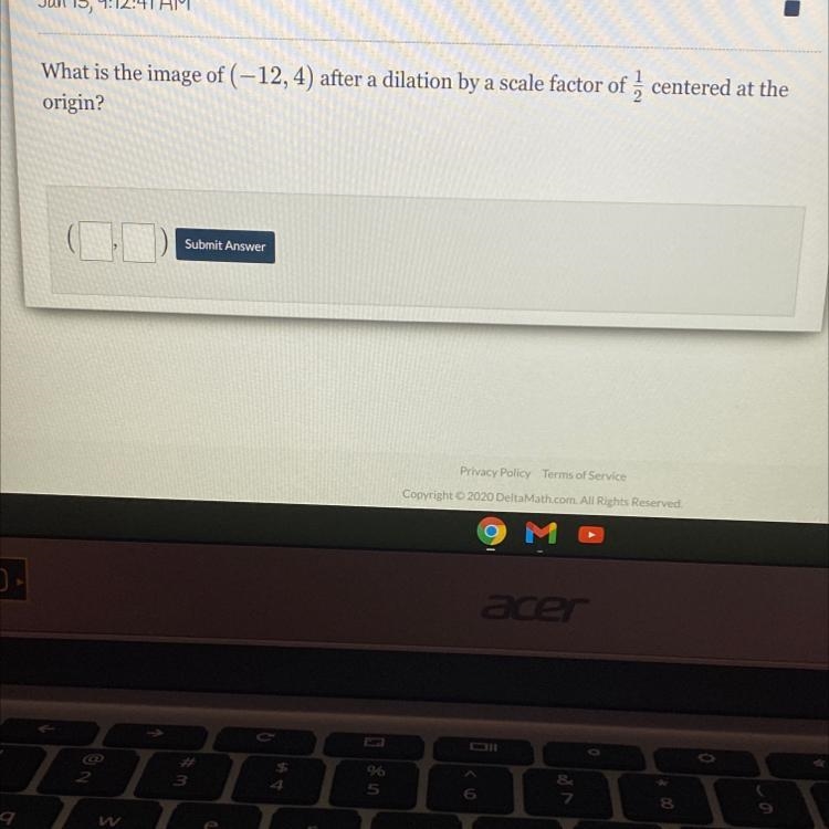 Centered at theWhat is the image of (–12, 4) after a dilation by a scale factor oforigin-example-1