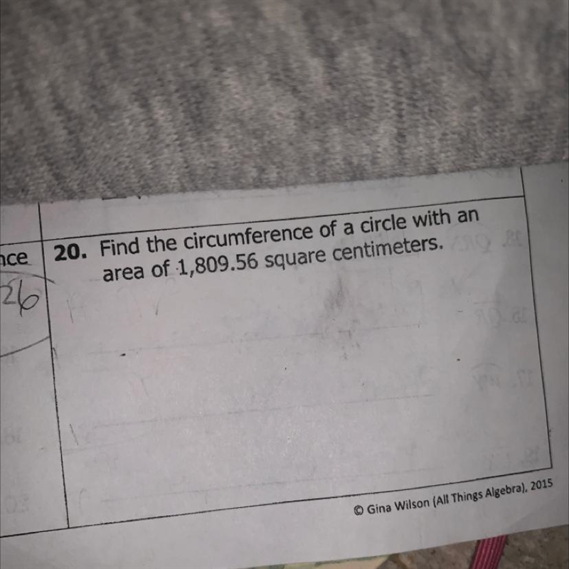 Find the circumference of a circle with an area of 1,809.56 square centimeters.-example-1